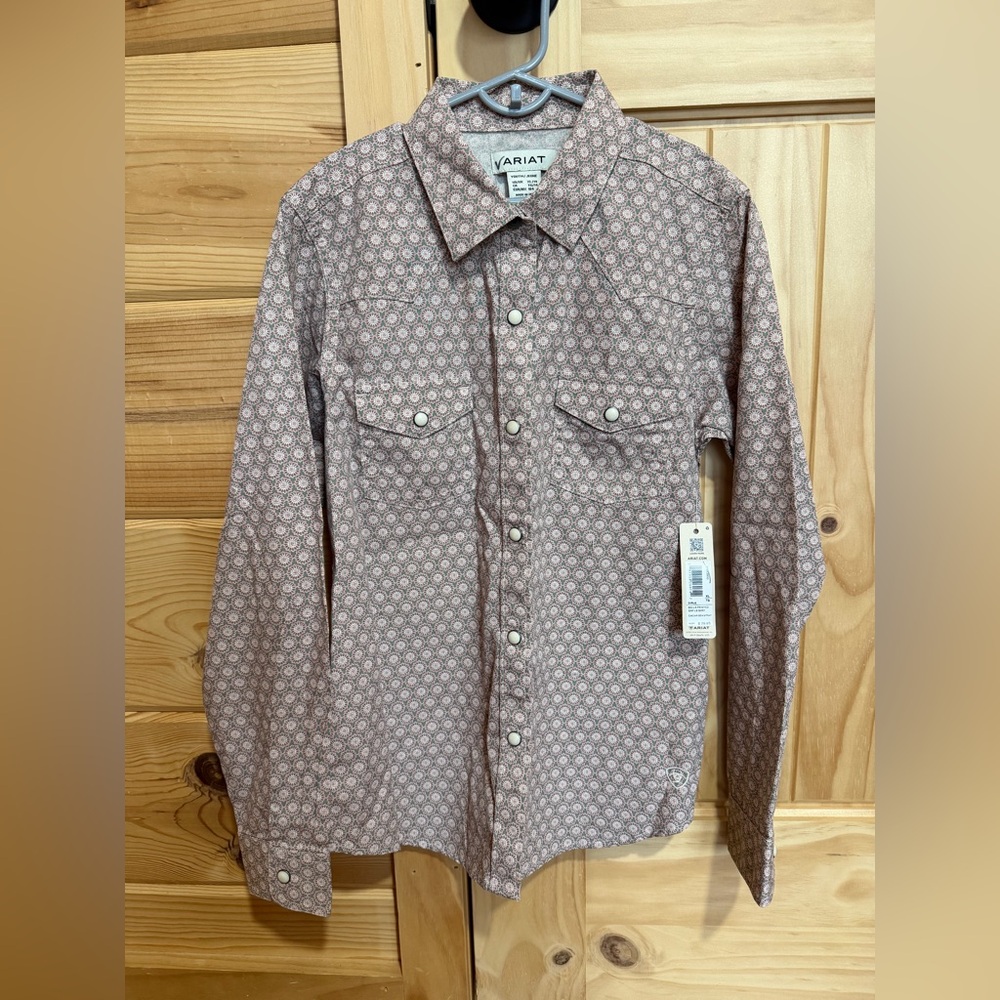 NWT Ariat Bella Bella Print Long Sleeve Pearl Snap Shirt Girls 14 *note ✔️on tag